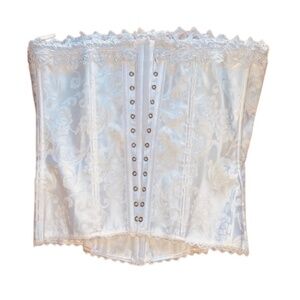 🛑 SOLD ‼️ FREDERICK’S OF HOLLYWOOD SZ 36 BEAUTIFUL WHT DAMASK CORSET w/LACE TRM